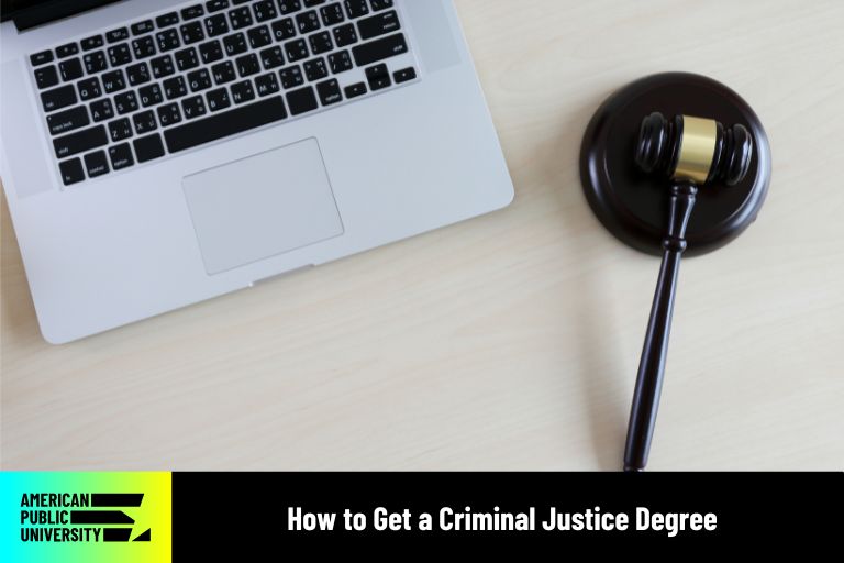how-to-get-a-criminal-justice-degree criminal justice degree items - laptop and gavel
