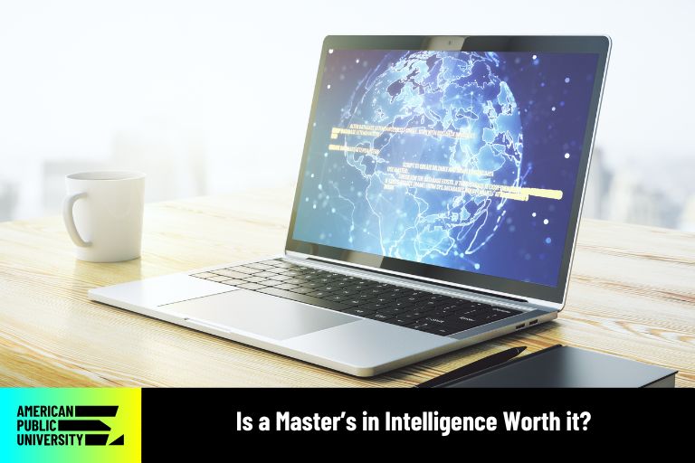 is-a-masters-in-intelligence-worth-it master in intelligence student's laptop