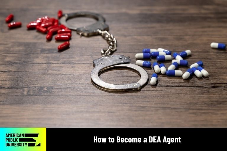 DEA Agent's handcuffs near narcotics