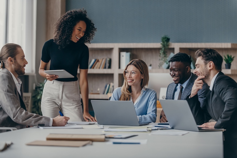team leader working with employees