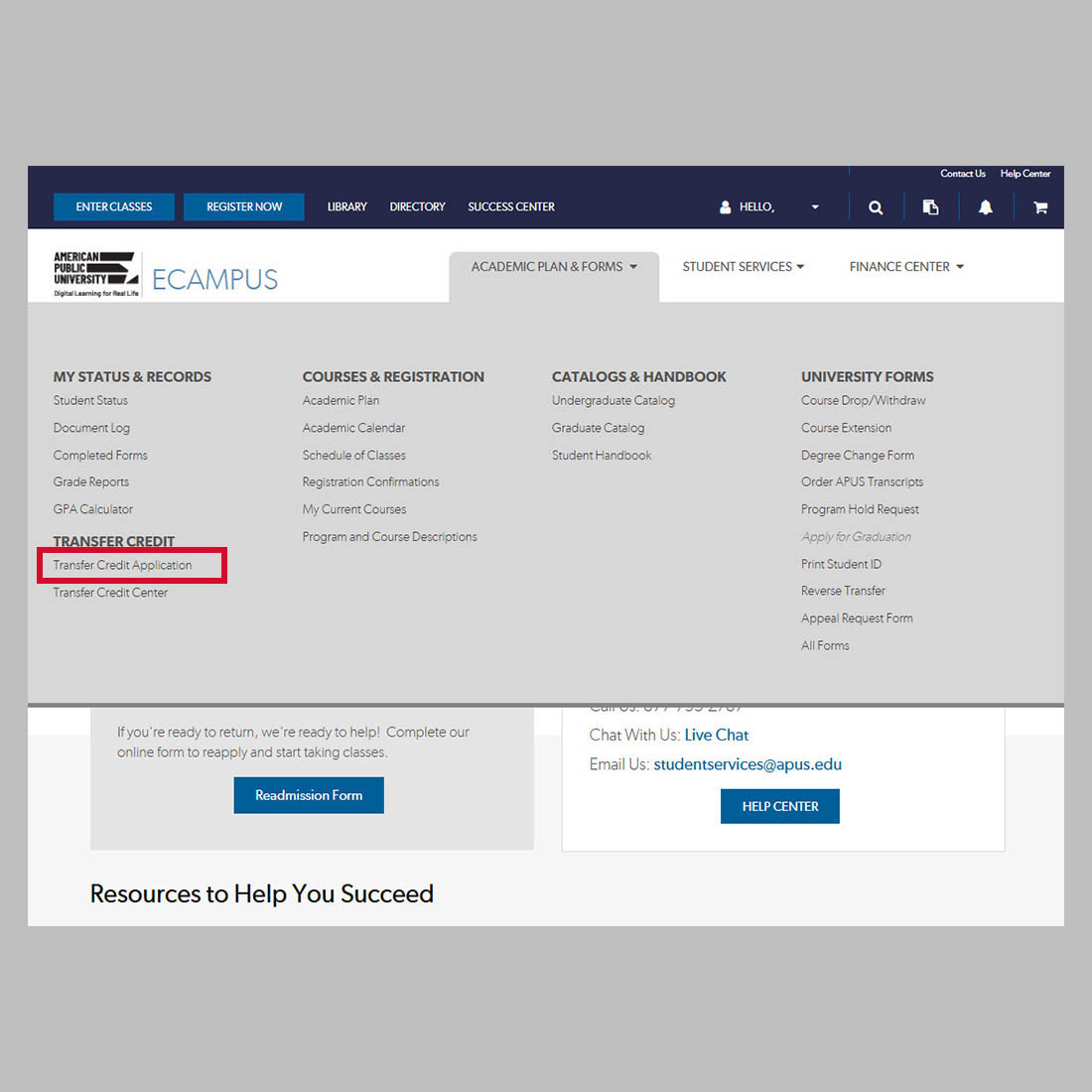 ecampus transfer credit