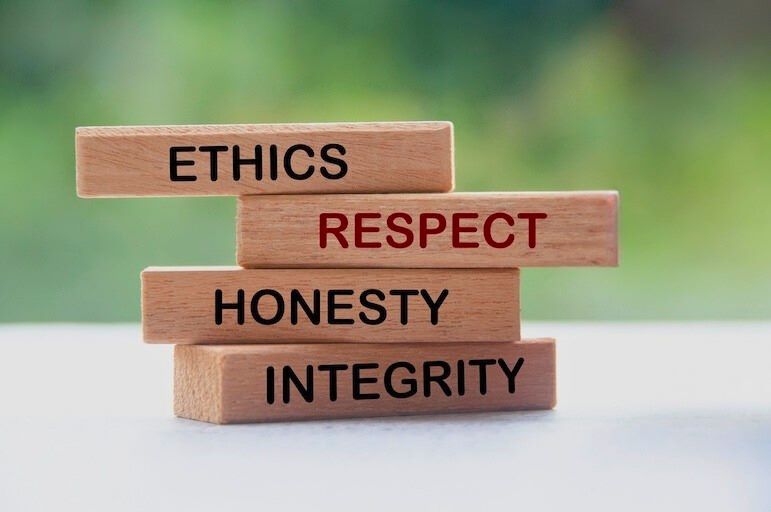 ethical leadership terms written on blocks