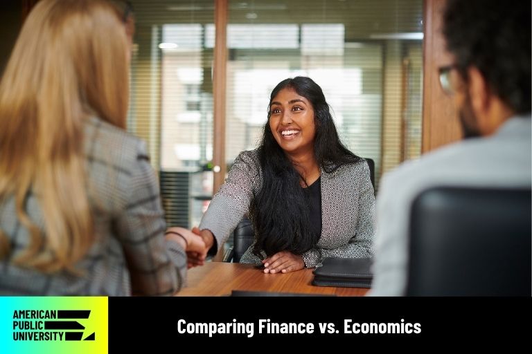 student comparing finance vs. economics