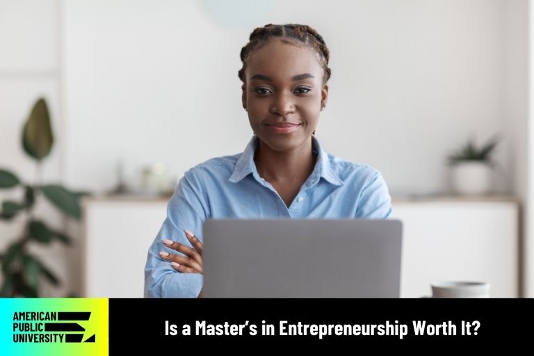 is-a-masters-in-entrepreneurship-worth-it entrepreneurship student with laptop and coffee mug