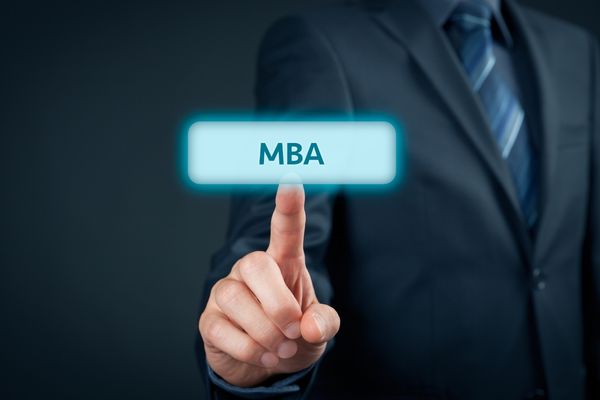 MBA student clicking button labeled "MBA"