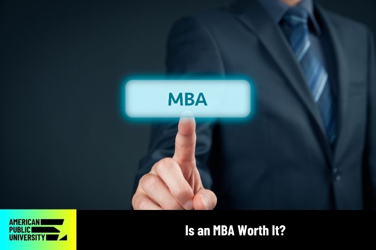 MBA student clicking button labeled 