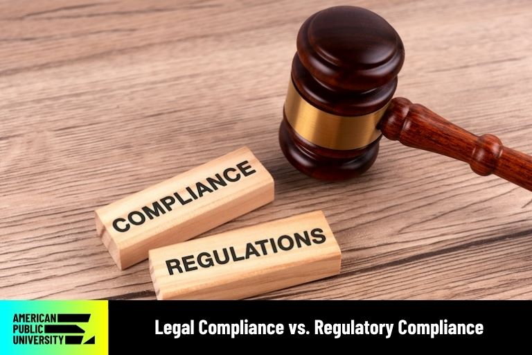 legal-complicance-vs-regulatory legal compliance vs. regulatory compliance written on wooden blocks near gavel
