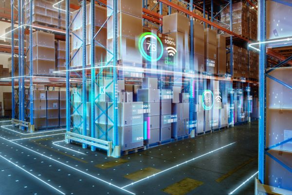 logistics management warehouse filled with boxes