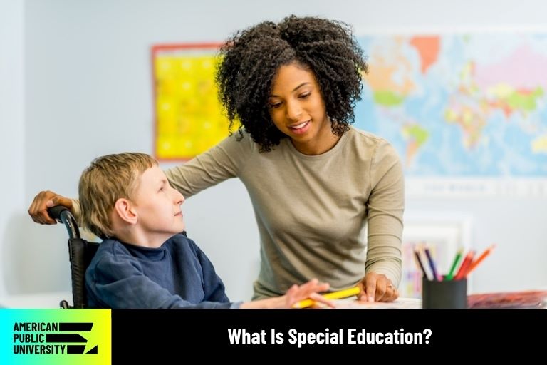 special education teacher with students