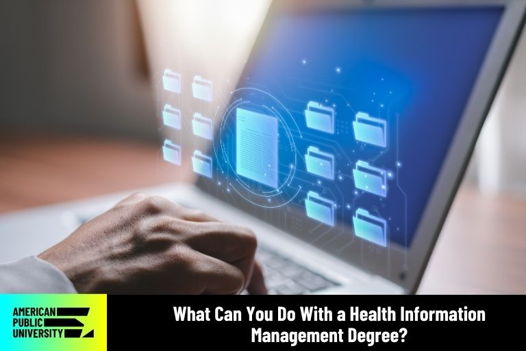 health information management student on laptop