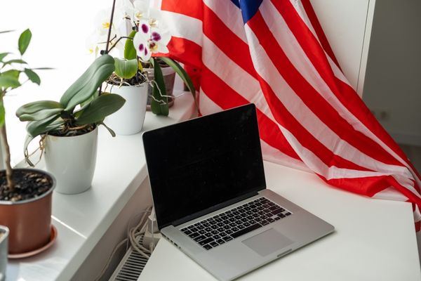 homeland security American flag near laptop