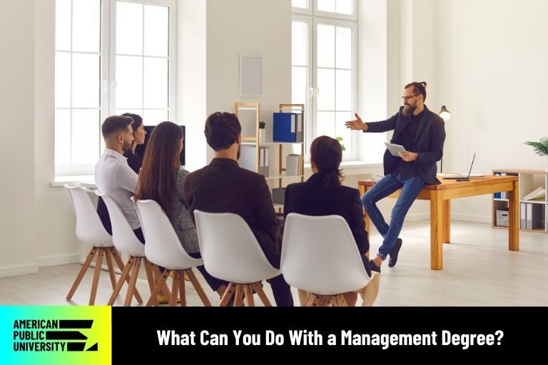 Management degree professionals collaborating
