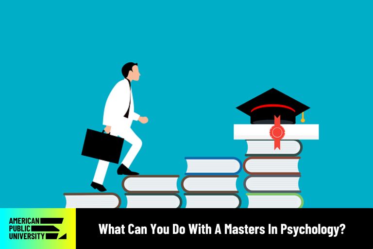 what-can-you-do-with-a-masters-in-psychology man with briefcase walking on textbooks