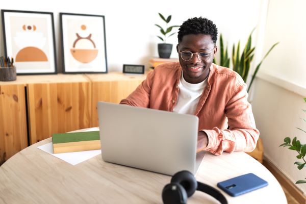 student working on laptop
